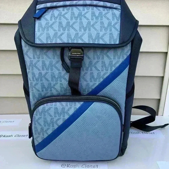 Michael Kors Mens Backpack Cooper Embossed Leather Logo Stripe Backpack - Picture 1 of 10